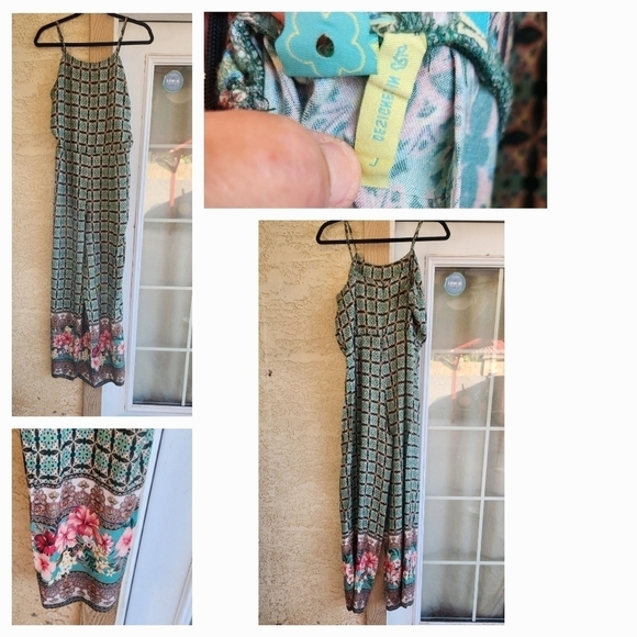 Anthropologie Farm Rio Honolulu Jumpsuit Floral Border Green Pink Red - Picture 2 of 3